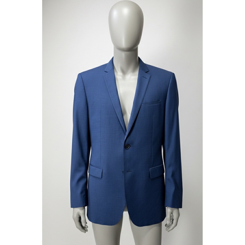 Hugo Boss Sport Coat Mens 40L Slim Fit Navy Windowpane Wool Two Button Flaw